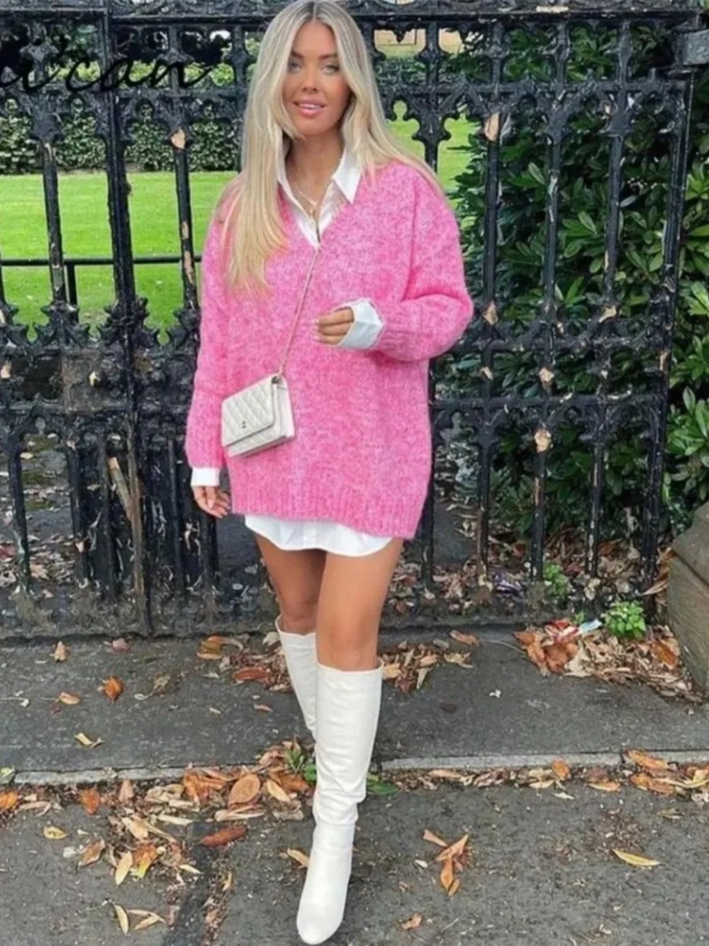 Zara Wool Alpaca Bubblegum Pink V-Neck Oversized Sweater size M - Picture 3 of 10